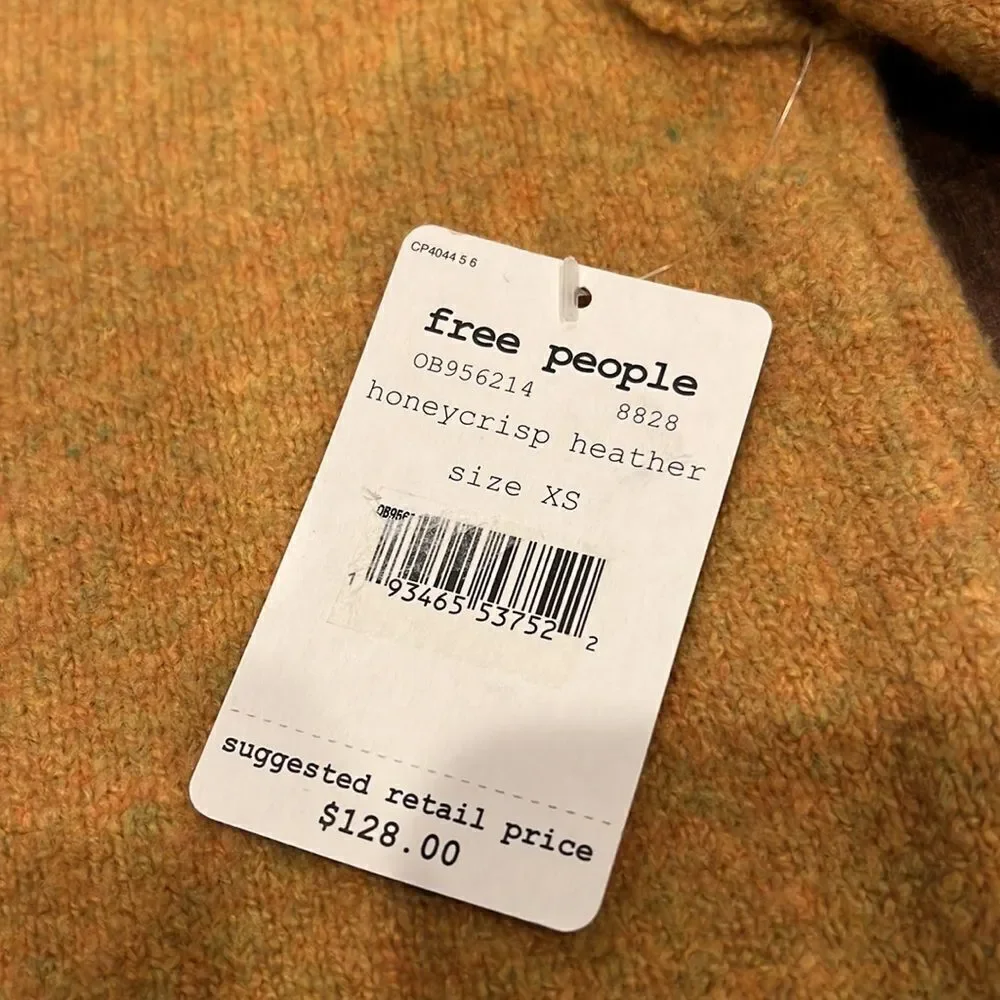 Free People Echo Beach Pullover XS mustard orange-yellow sweater Off-Shoulder - Picture 5 of 12